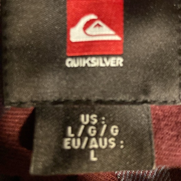 Young men’s Quicksilver plaid button down shirt burgundy and blue size large - Picture 5 of 5